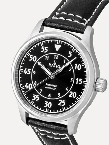 Ratio Skysurfer Pilot Black Sunray Dial Leather Automatic RTS321 200M Men's Watch