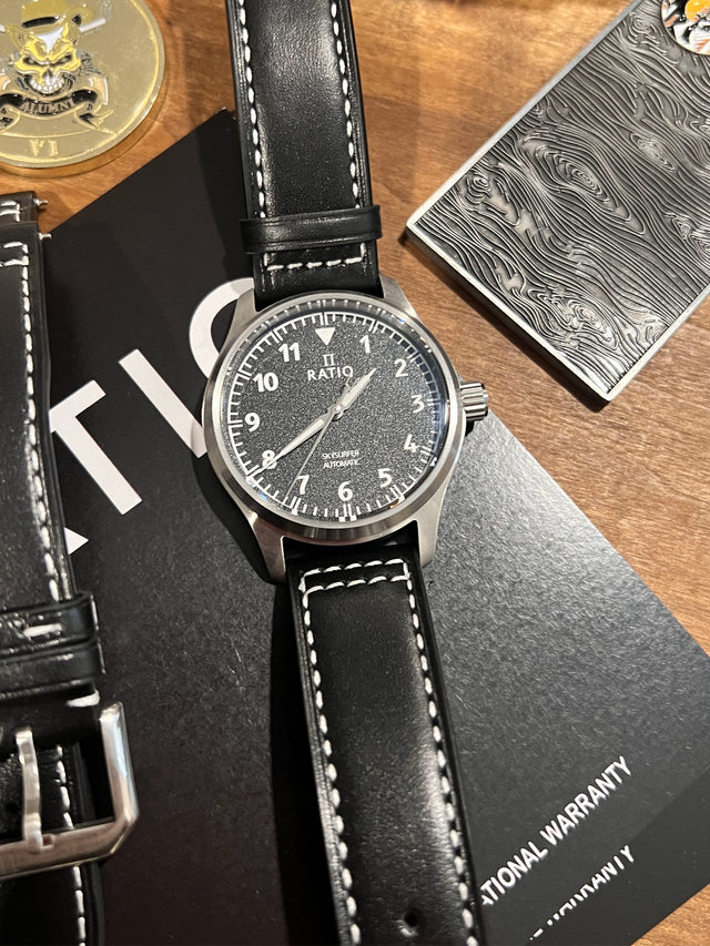 Ratio Skysurfer Pilot Black Textured Dial Leather Automatic RTS303 200M Mens Watch thumbnail 2