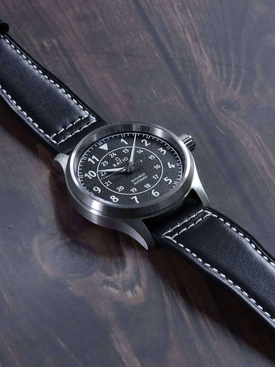 Ratio Skysurfer Pilot Black Textured Dial Leather Automatic RTS310 200M Mens Watch thumbnail 2