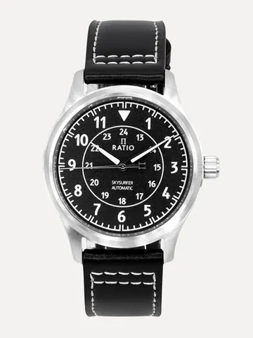 Ratio Skysurfer Pilot Black Textured Dial Leather Automatic RTS310 200M Mens Watch
