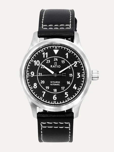 Ratio Skysurfer Pilot Black Textured Dial Leather Automatic RTS310 200M Mens Watch