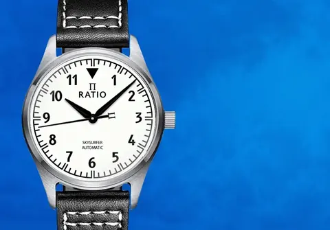 Ratio Skysurfer Pilot Black Textured Dial Leather Automatic RTS320 200M Mens Watch