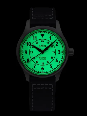 Ratio Skysurfer Pilot Full Luminous Dial Leather Automatic RTS316 200M Men's Watch