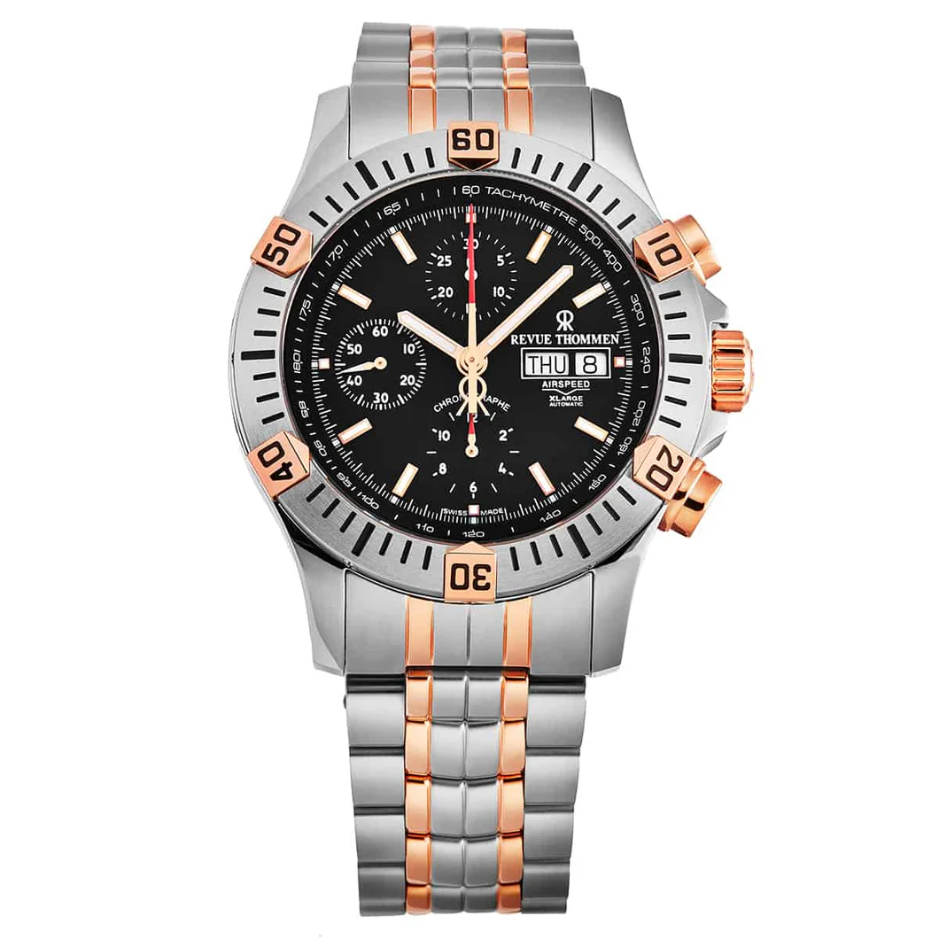 Revue Thommen Men's 16071.6159 'Air speed' Black Dial Chronograph Day-Date Two-Tone Swiss Automatic Watch thumbnail 2