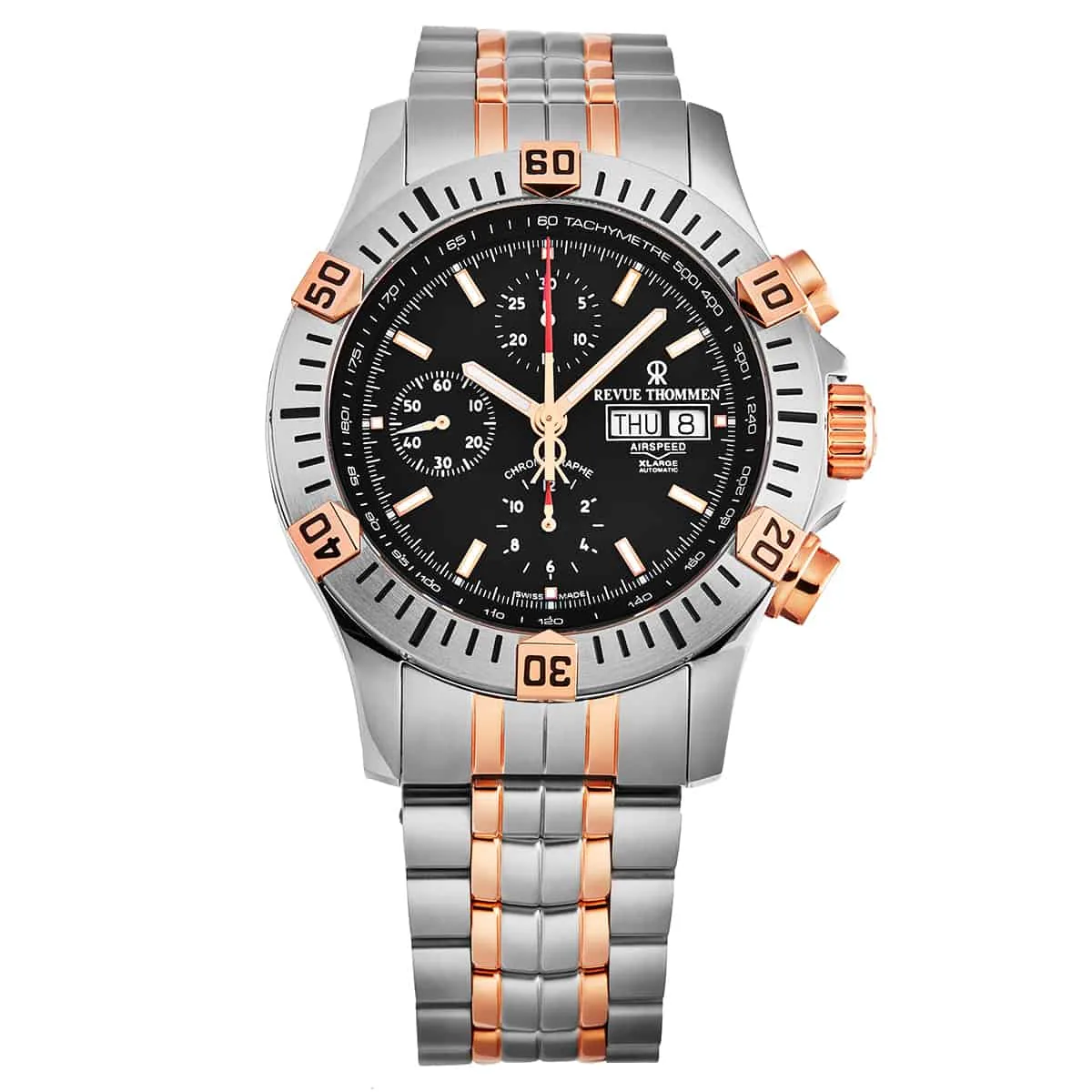 Revue Thommen Men's 16071.6159 'Air speed' Black Dial Chronograph Day-Date Two-Tone Swiss Automatic Watch selected view