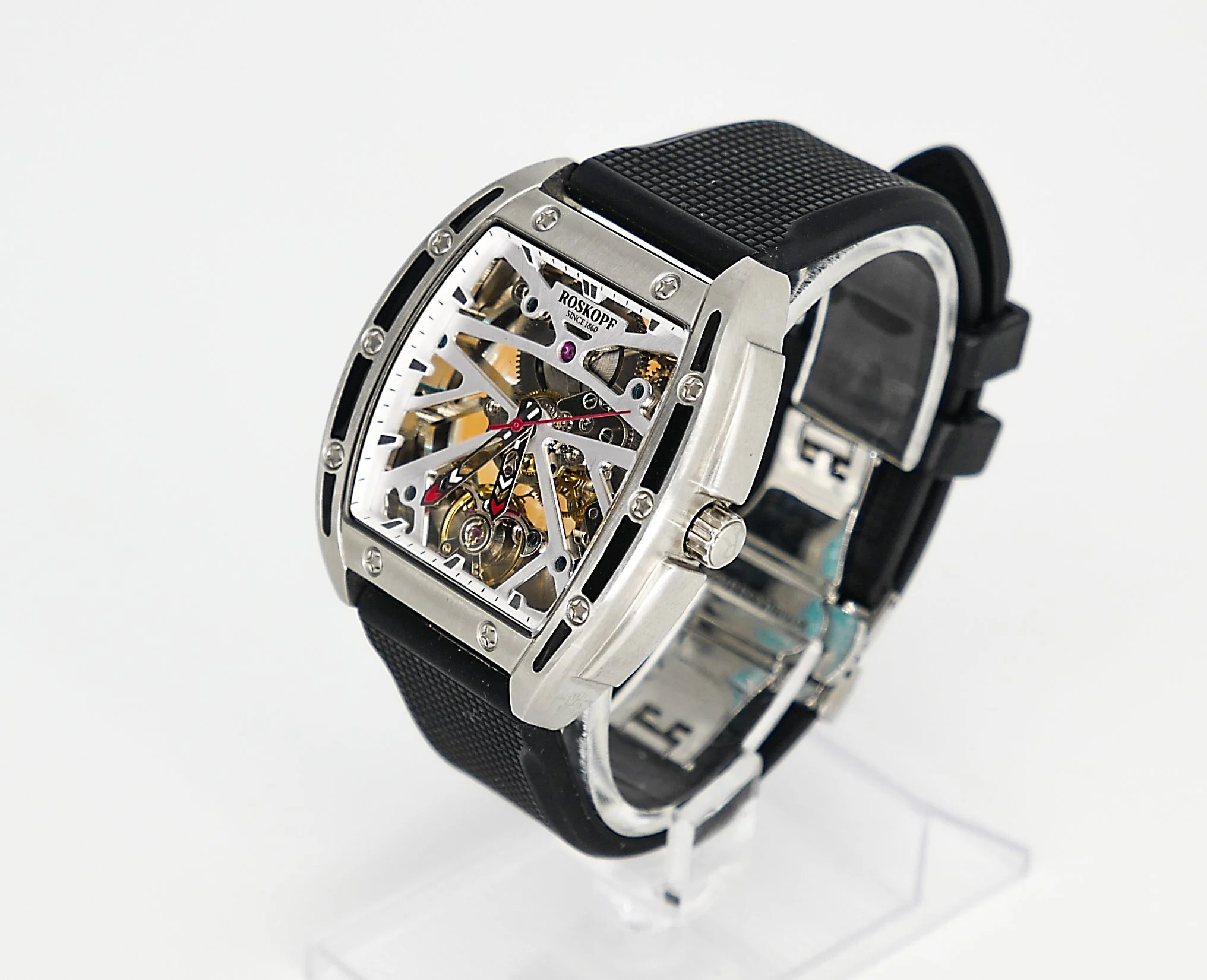 Roskopf Racing F1 - New Automatic Manual Wind Tonneau Shaped Skeleton Watch thumbnail 3