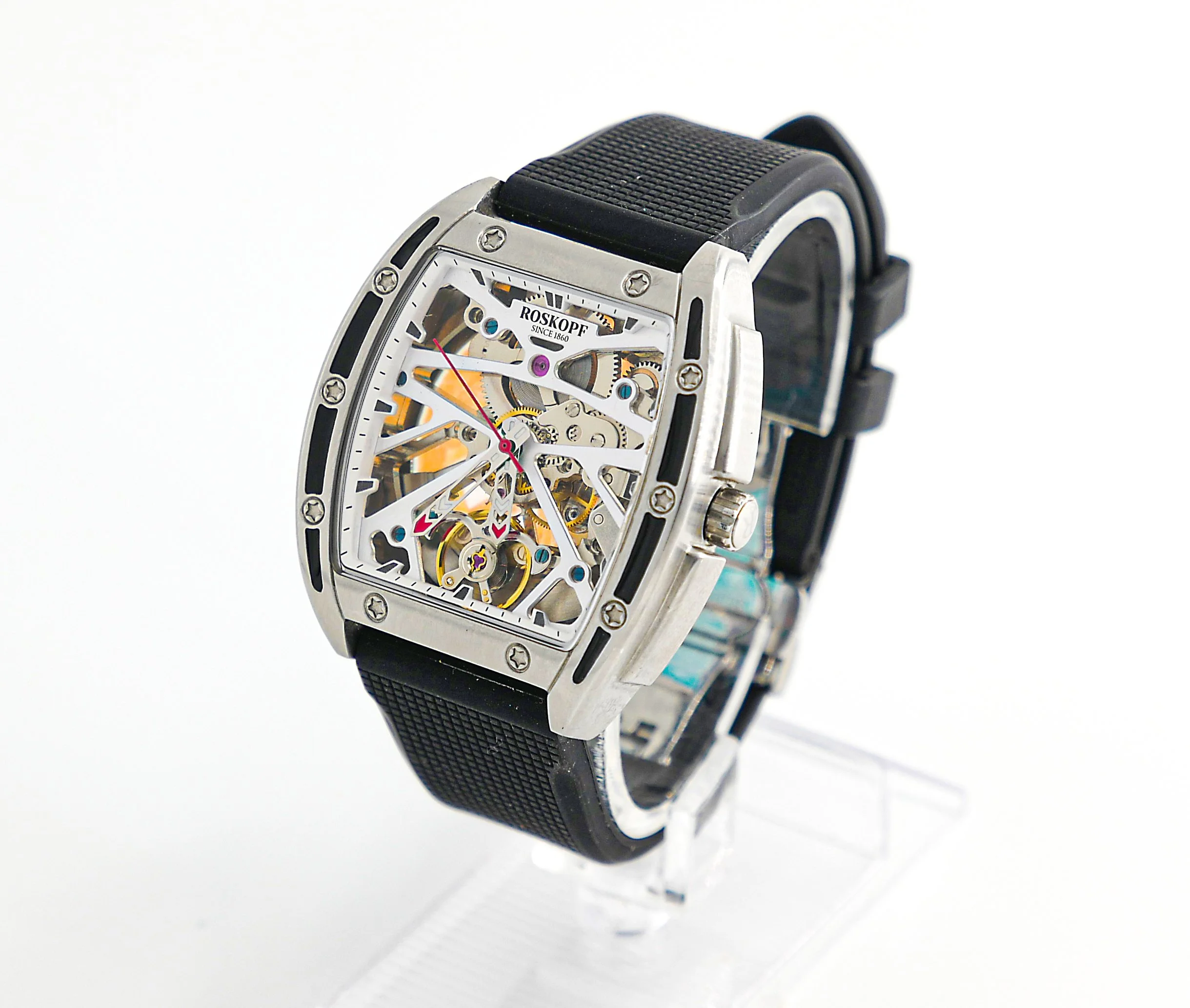 Roskopf Racing F1 - New Automatic Manual Wind Tonneau Shaped Skeleton Watch thumbnail 4