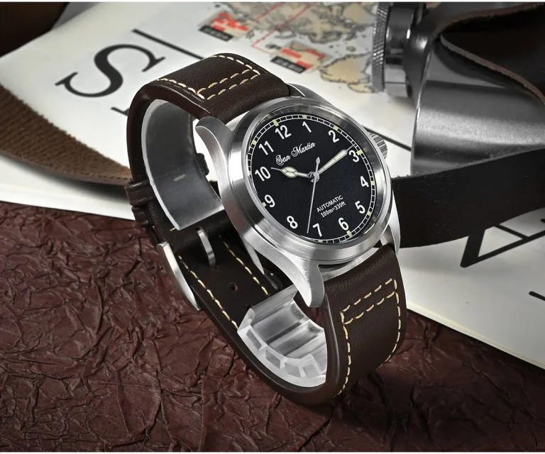 SAN MARTIN 37mm mechanical military pilot watch 100 meters waterproof with Miyota 8215 SN034-G thumbnail 2
