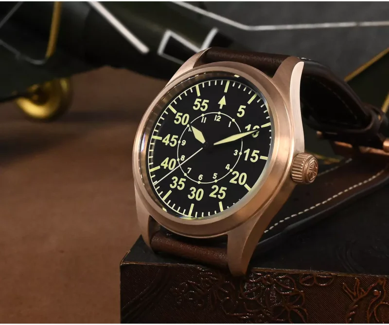 San Martin bronze pilot mechanical watch retro military watch luminous waterproof SN030-Q with EPSON YN55A movement thumbnail 2