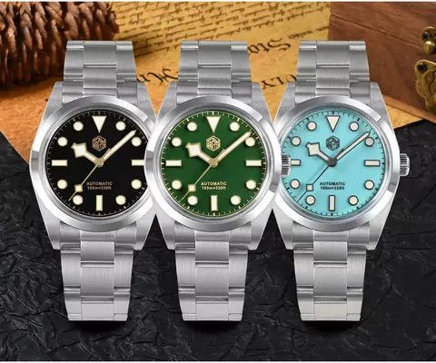 SAN MARTIN Dress Watch 38mm Sunburst Dial Ronda 715/6004 Quartz Movement Simple Watches 5 Bar with Leather Strap SN0101-G