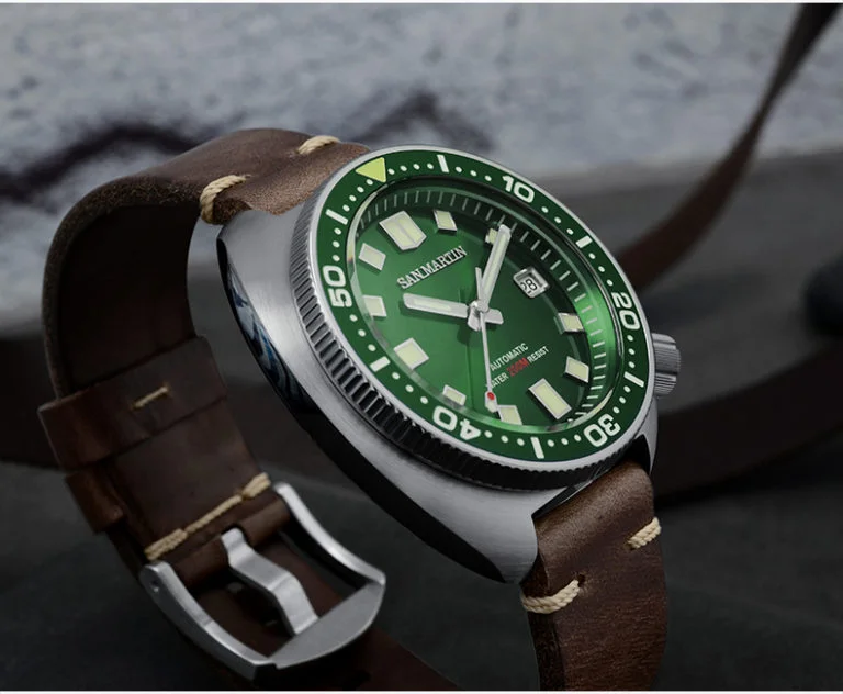 San Martin mechanical watch sports diving watch SN047-G with leather strap thumbnail 2