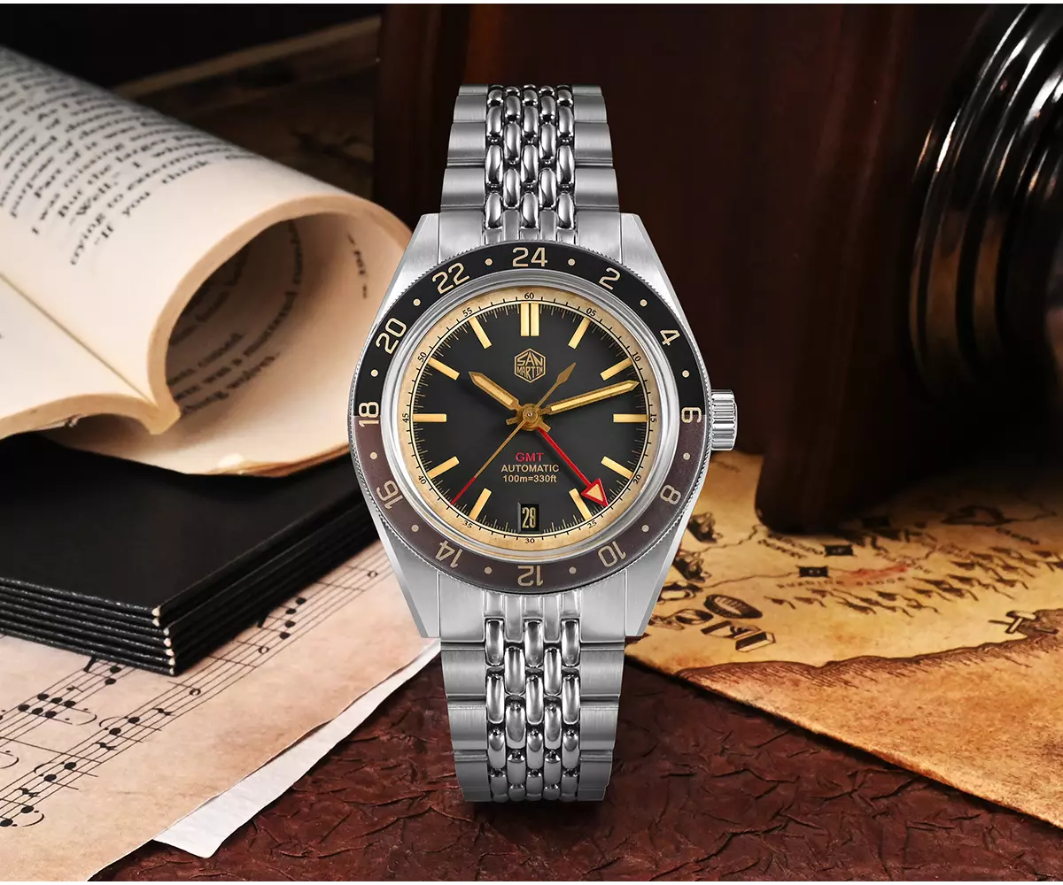 San Martin New SN0116-G-V6 GMT 39.5mm NH34 Original Design Men Sports Watch Pepsi Automatic Mechanical Waterproof 100m aging effect thumbnail 2