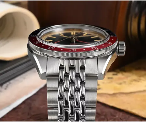 San Martin New SN0116-G-V6 GMT 39.5mm NH34 Original Design Men Sports Watch Pepsi Automatic Mechanical Waterproof 100m aging effect