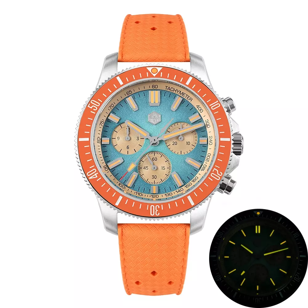 San Martin New SN0118-JS 40mm Original Design Fashion Men Chronograph Sports Watch Peacock SL-4801 Movement Waterproof 200m Gradient Dials thumbnail 2