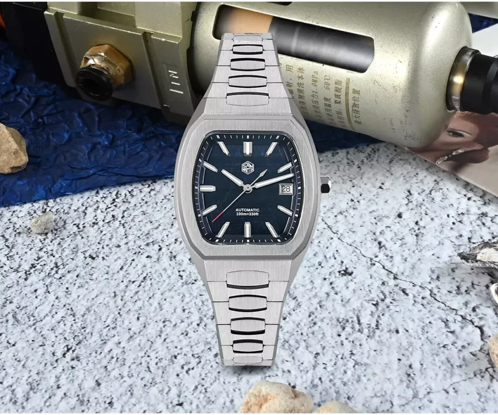 San Martin New SN0145-G 39.5mm Barrel Shape Case Luxury Men's Business Dress Watch PT5000 Automatic Mechanical Waterproof 100m Luminous Stone Dial thumbnail 2