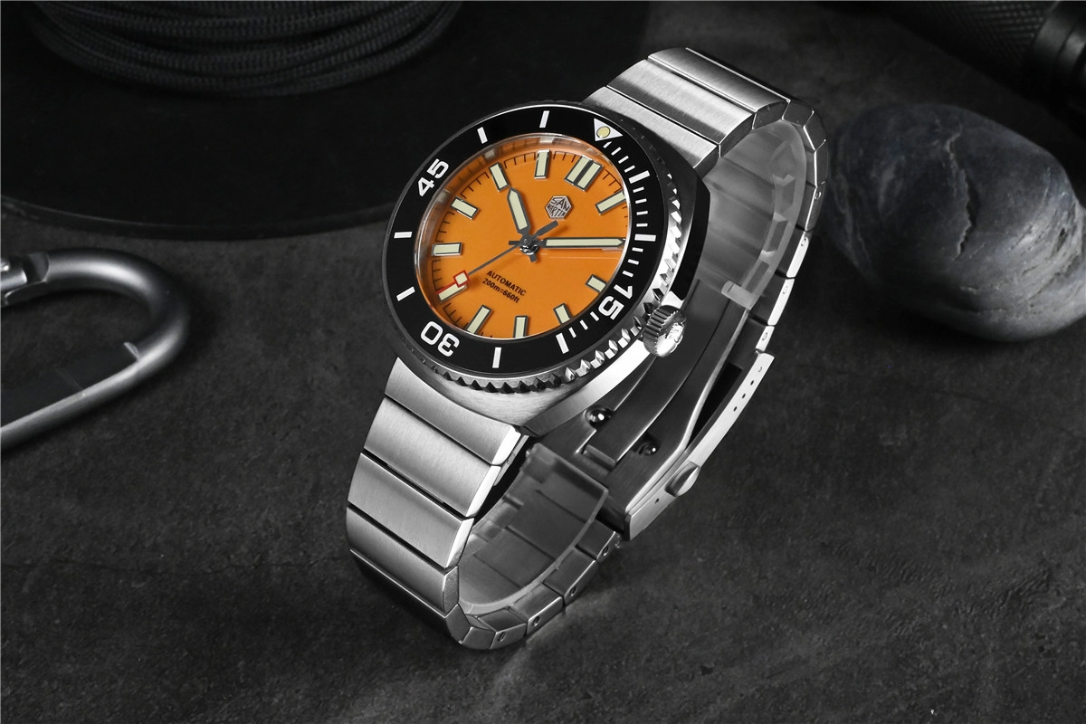 SAN MARTIN New SN045-C1 40.5mm orange dial mechanical diving watch NH35 200 meters waterproof thumbnail 2