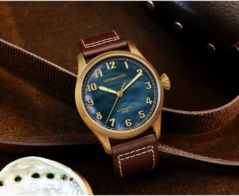 San Martin pilot retro military watch luminous bronze watch waterproof men's watch SN043-Q thumbnail 2