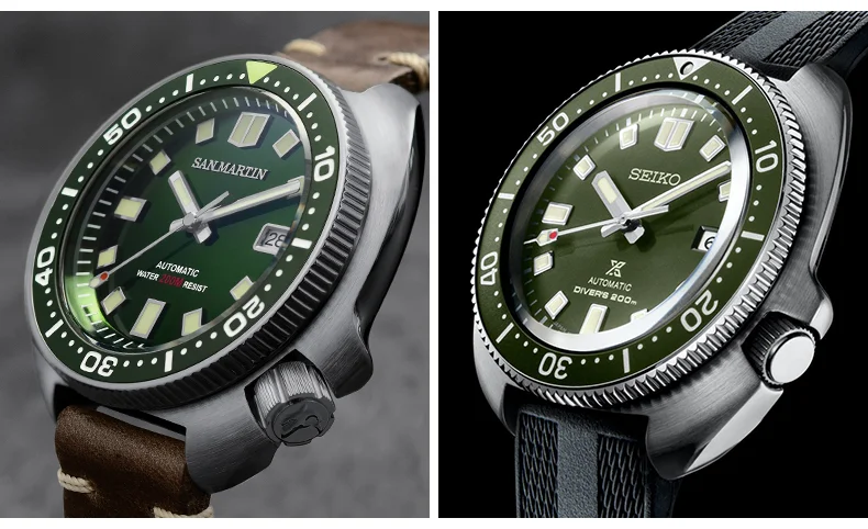 SAN MARTIN WATCH STAINLESS STEEL 6105 DIVING WATCH MECHANICAL WATCH SN047-G-R thumbnail 2