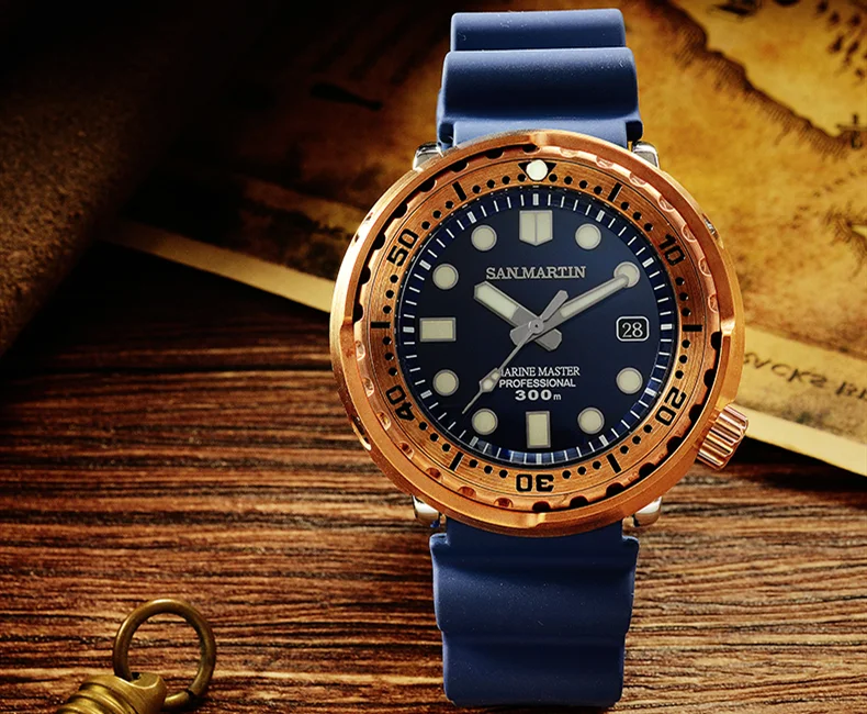 SAN MARTIN Mechanical Luminous BRONZE Diving Watch With DATE WINDOW SN003-Q thumbnail 2