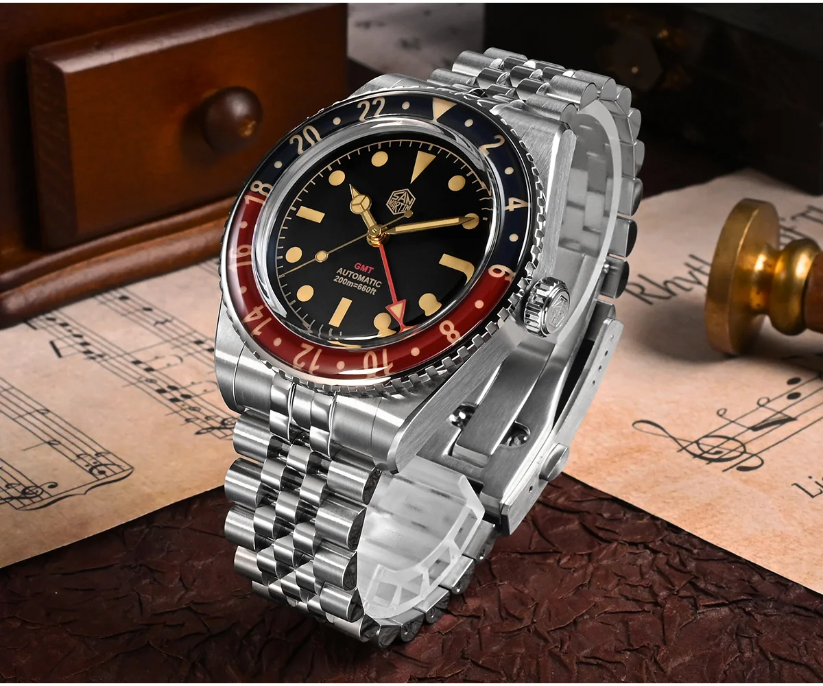 San Martin 40mm Bidirectional GMT Mechanical Watch 200M Water Resistant SN005-G2-GMT thumbnail 2