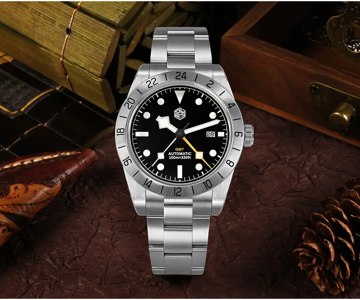 San Martin 39mm BB GMT Mechanical Watch 100M Water Resistant SN0054-G2-GMT New thumbnail 3