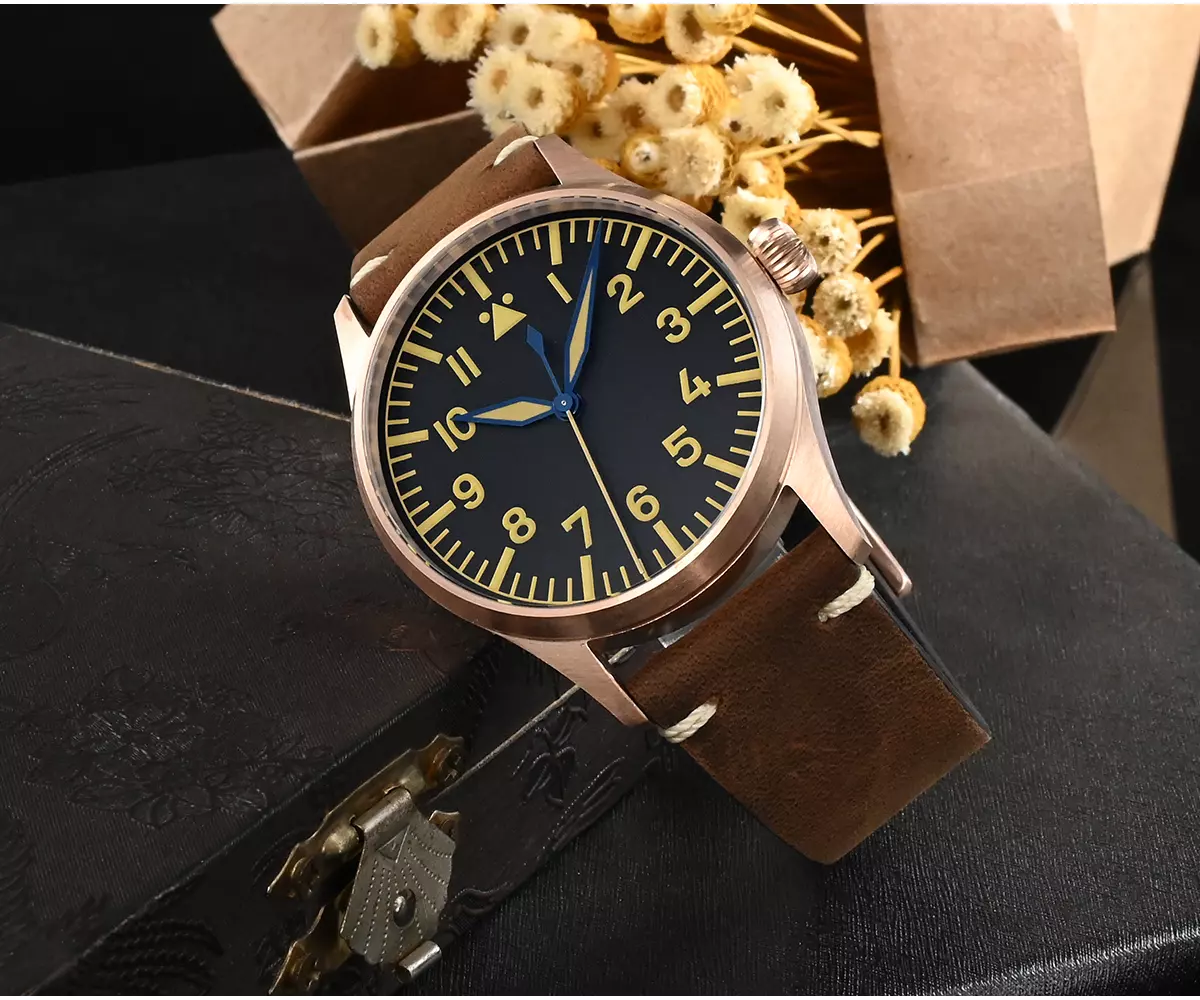 San Martin 41mm Cusn8 Bronze Pilot Watch NH35 Automatic Mechanical Men Watches Military Simple Sapphire 10Bar SN0117-Q thumbnail 2