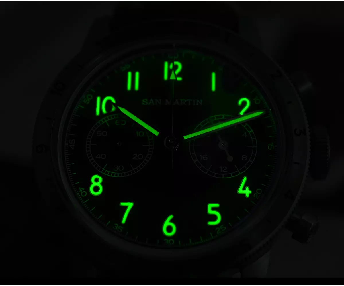 San Martin New SN0127-G-JS Retro Pilot VK64 Chronograph Mens Quartz Watch Bidirectional Bezel Business Vintage Waterproof Luminous thumbnail 2