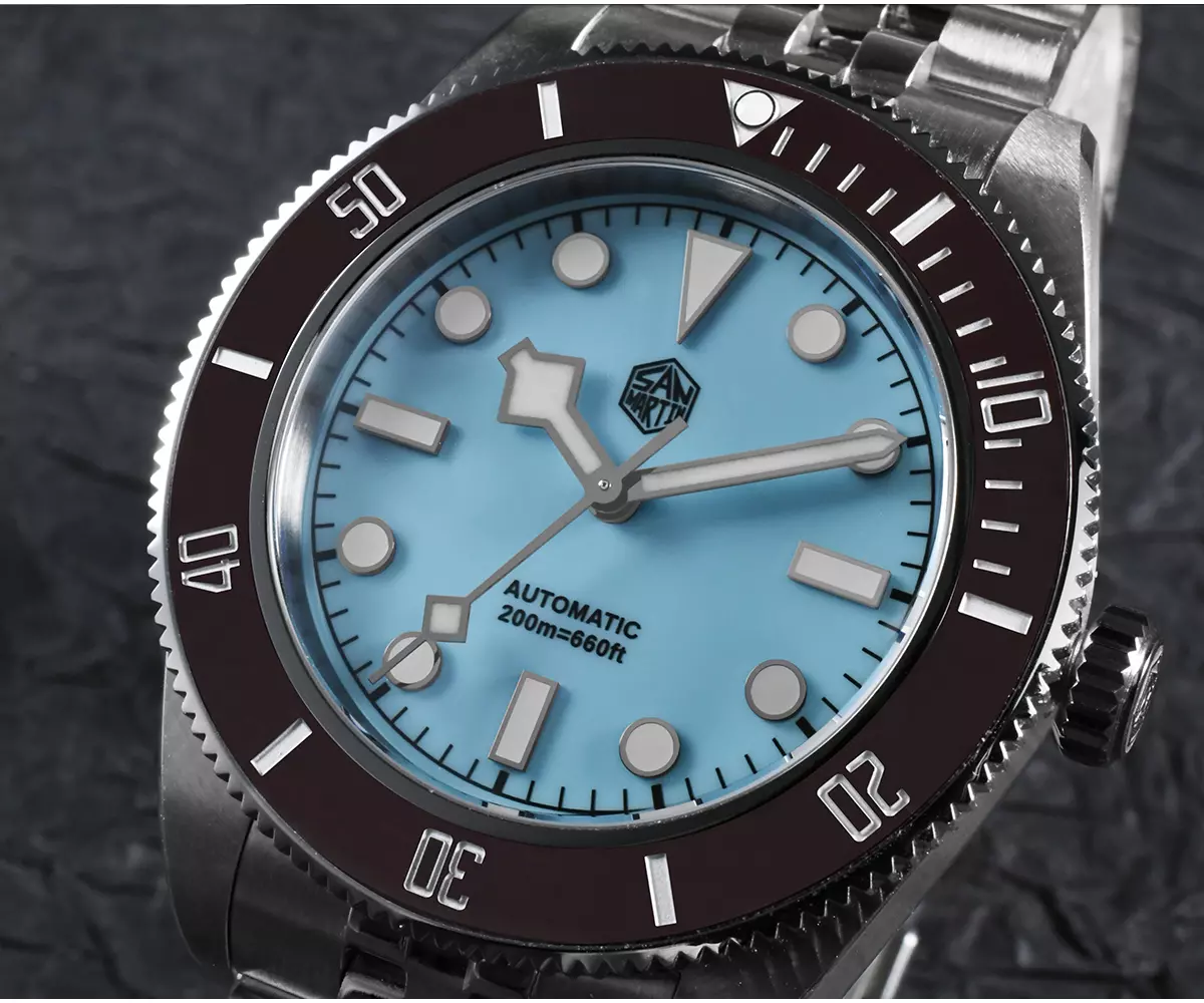 San Martin New SN0128-4 40mm NH35 BB Diver Watch snowflake hands Automatic Mechanical Sapphire brown bezel insert light blue dial thumbnail 2