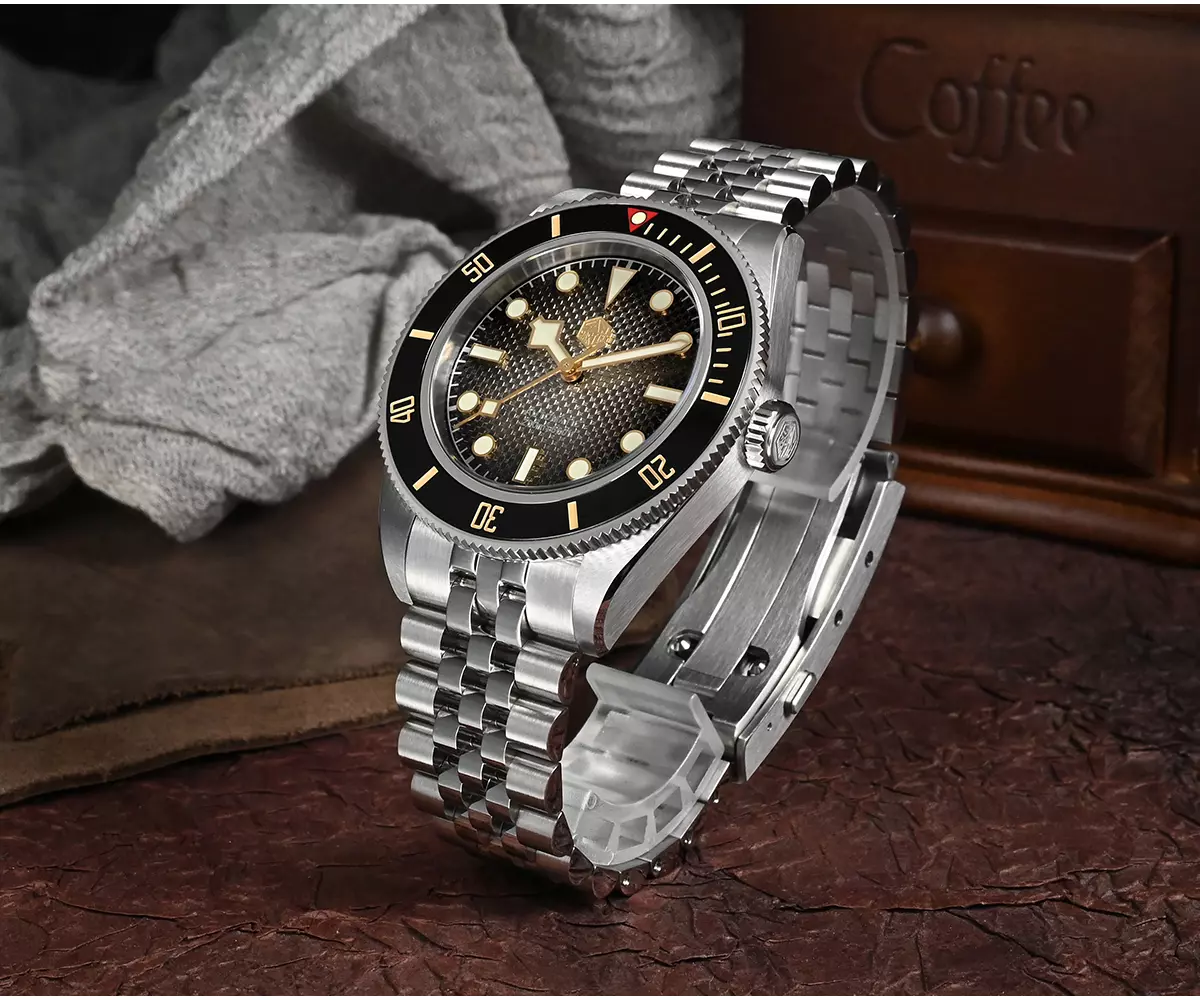 San Martin New SN0128-B NH35 40mm BB Diver Watch snowflake hands Automatic Mechanical Sapphire black brown/gray gradient grid dial thumbnail 2