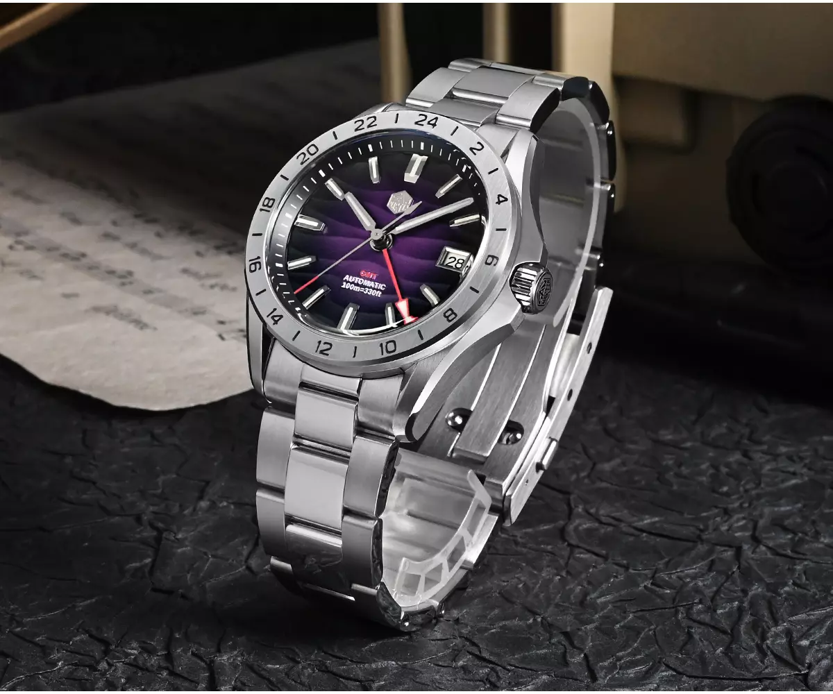 San Martin New SN0129-G-6 39mm NH34 Mens Business Dress GMT Watch Automatic Mechanical Watch Date Windows Gardient Dial Waterproof 100m Luminous thumbnail 2