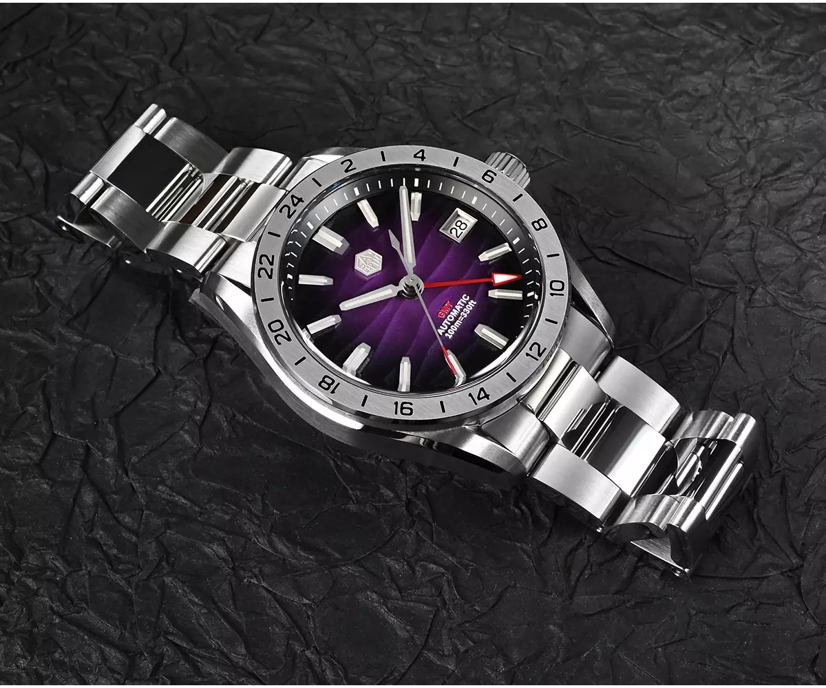 San Martin New SN0129-G-6 39mm NH34 Mens Business Dress GMT Watch Automatic Mechanical Watch Date Windows Gardient Dial Waterproof 100m Luminous thumbnail 3
