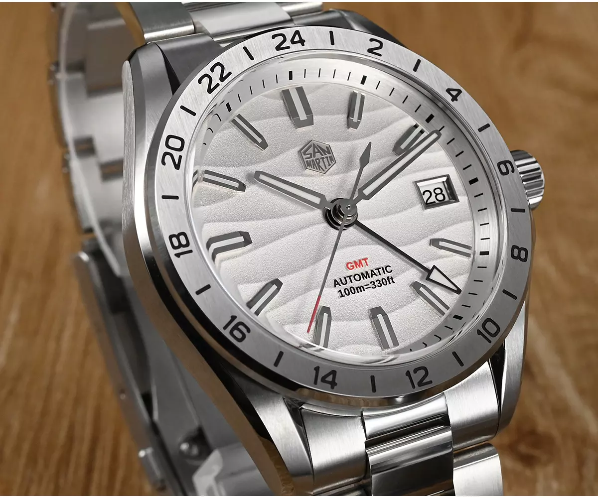San Martin New New 39mm Luxury Mens Business Dress GMT Watch NH34 Automatic Mechanical Date Windows Waterproof 100m Luminous SN0129-G-GMT thumbnail 2