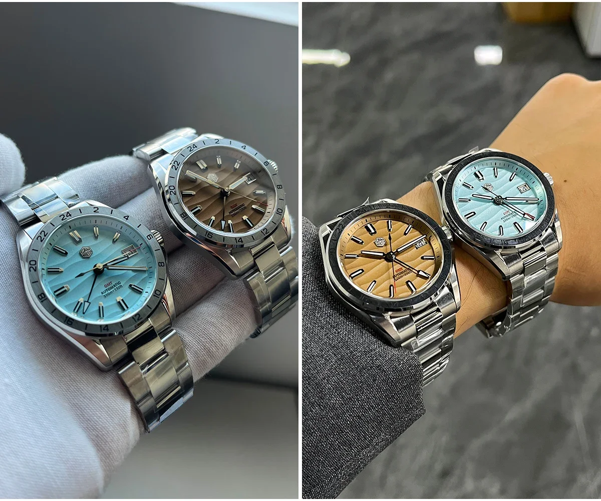 San Martin New 39mm Luxury Mens Business Dress GMT Watch NH34 Automatic Mechanical Date Windows Waterproof 100m Luminous SN0129-G2-GMT thumbnail 2