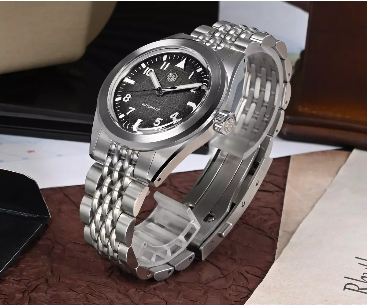 San Martin New 39.5mm Original Design Fashion Mens Watch Automatic Mechanical Grid Pattern Dial Fly Adjustable Clasp 10ATM SN0131-G thumbnail 2