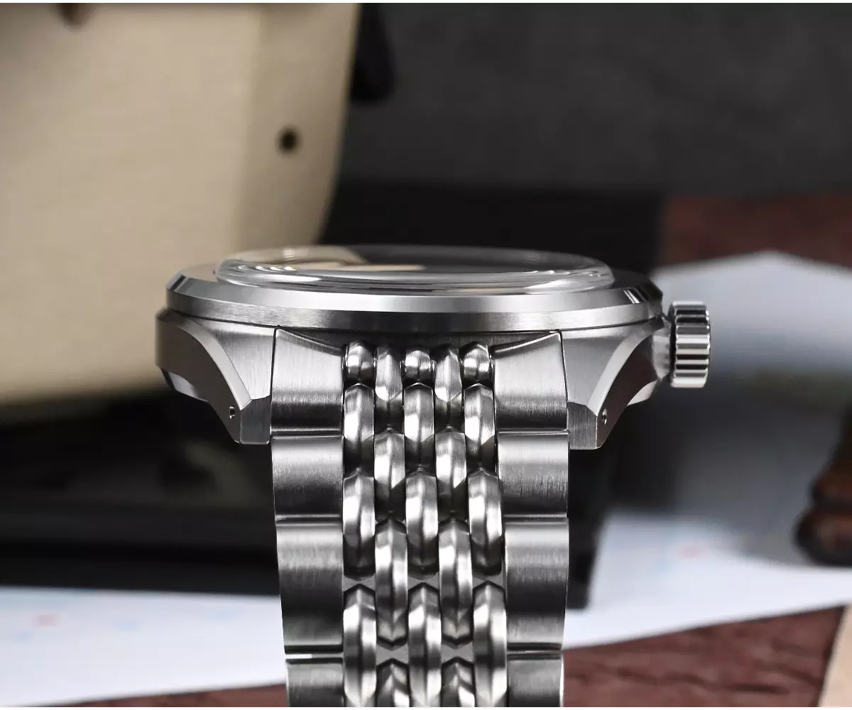 San Martin New 39.5mm Original Design Fashion Mens Watch Automatic Mechanical Grid Pattern Dial Fly Adjustable Clasp 10ATM SN0131-G thumbnail 3