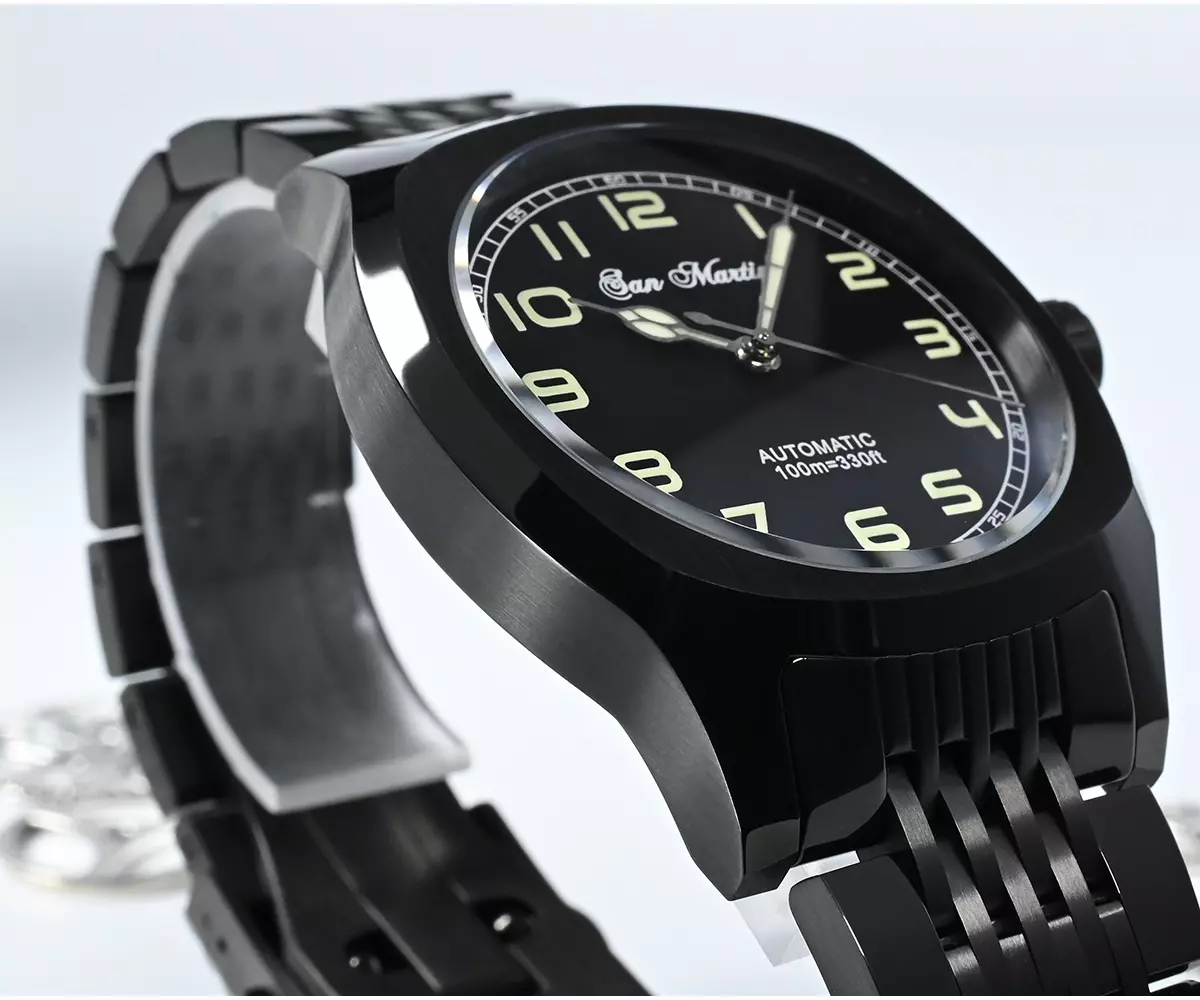 SAN MARTIN original 38mm mechanical watch 100 meters waterproof black plated PT5000 and SW200 movement SN026-G-AH thumbnail 2
