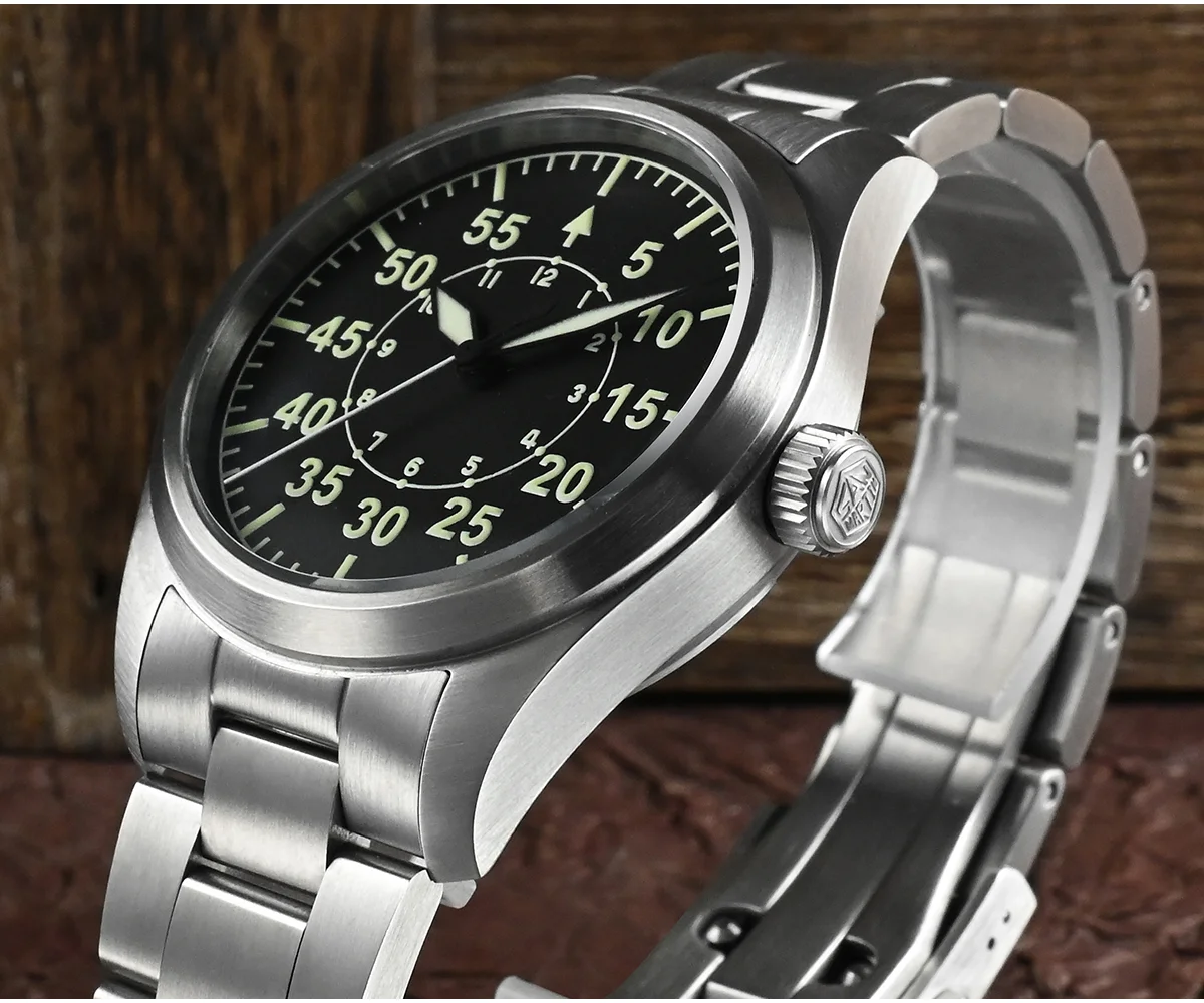 San Martin 39mm Pilot Watch Military Style NH35 Automatic Mechanical Watch With Steel Bracelet SN030-G-V2 thumbnail 2