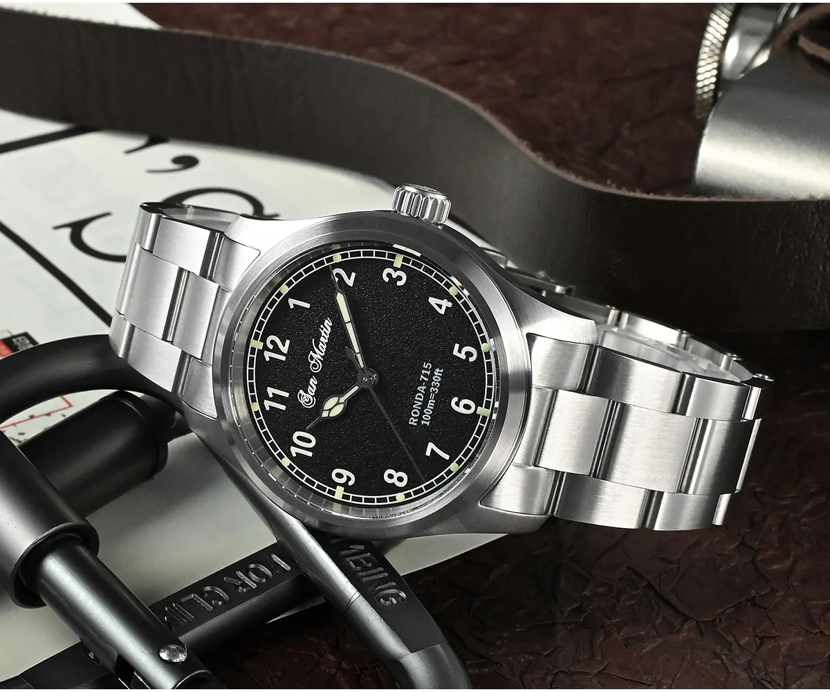 SAN MARTIN 37mm quartz military pilot watch 100 meters waterproof with RONDA 715 SN034-A-SY thumbnail 2