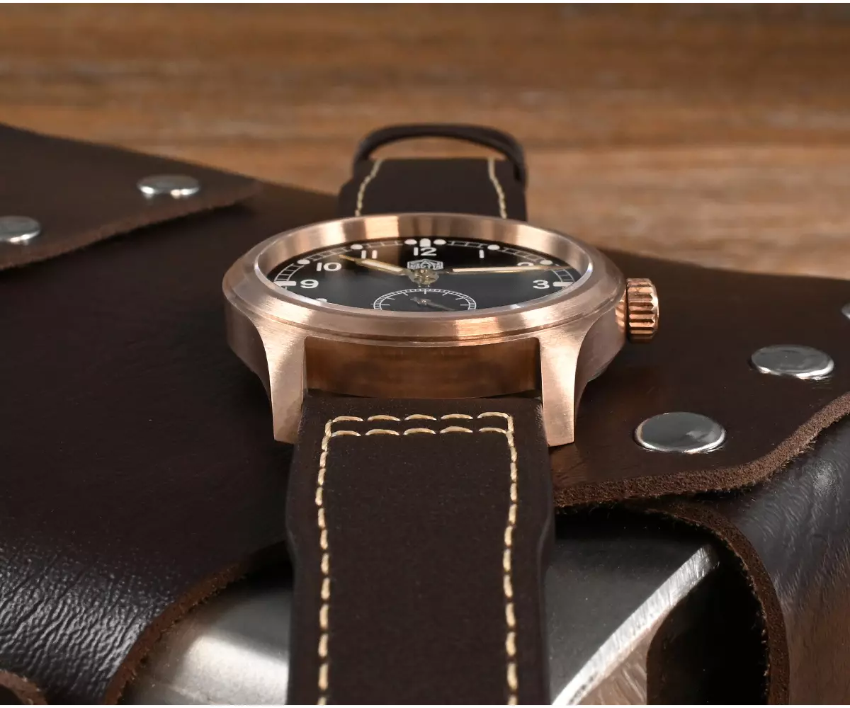 SAN MARTIN 37mm bronze quartz military pilot watch 100 meters waterproof with RONDA 6004 SN034-Q-C thumbnail 2
