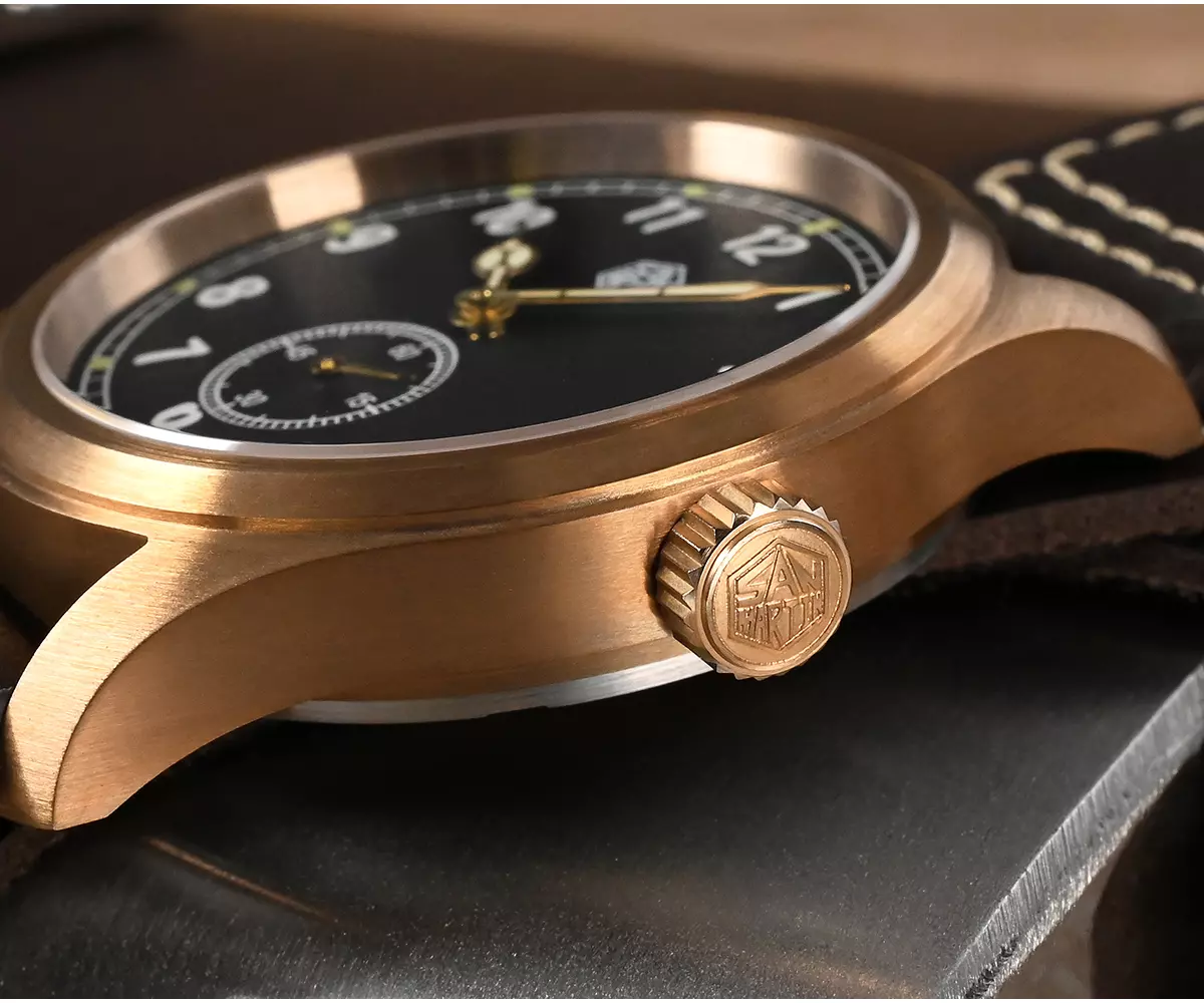 SAN MARTIN 37mm bronze quartz military pilot watch 100 meters waterproof with RONDA 6004 SN034-Q-C thumbnail 3