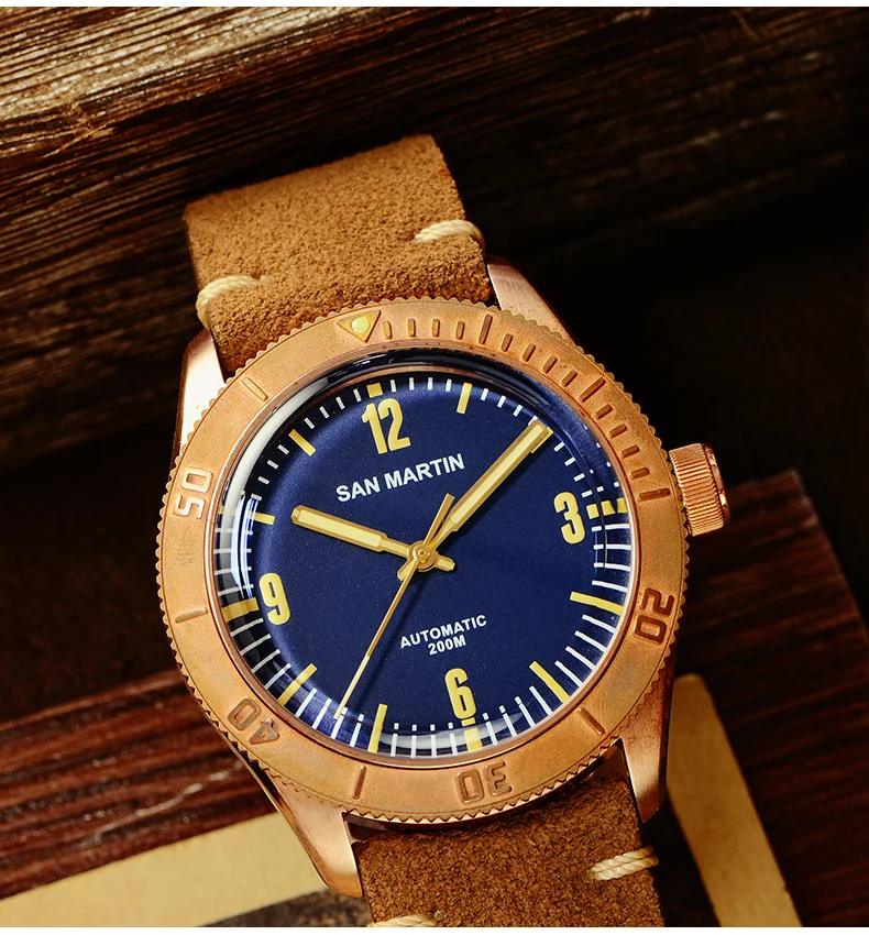 San Martin Tin Bronze Diving Watch Automatic Mechanical Watch Retro Watch 200 Meter Waterproof SN042-Q thumbnail 3