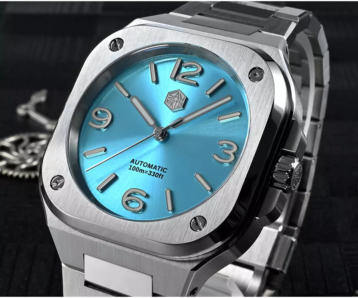 San Martin 40mm Classic Square Case Stainless Steel Automatic Mechanical Watch 10 Bar with YN55/PT5000/SW200 MOVEMENT SN074-G thumbnail 2