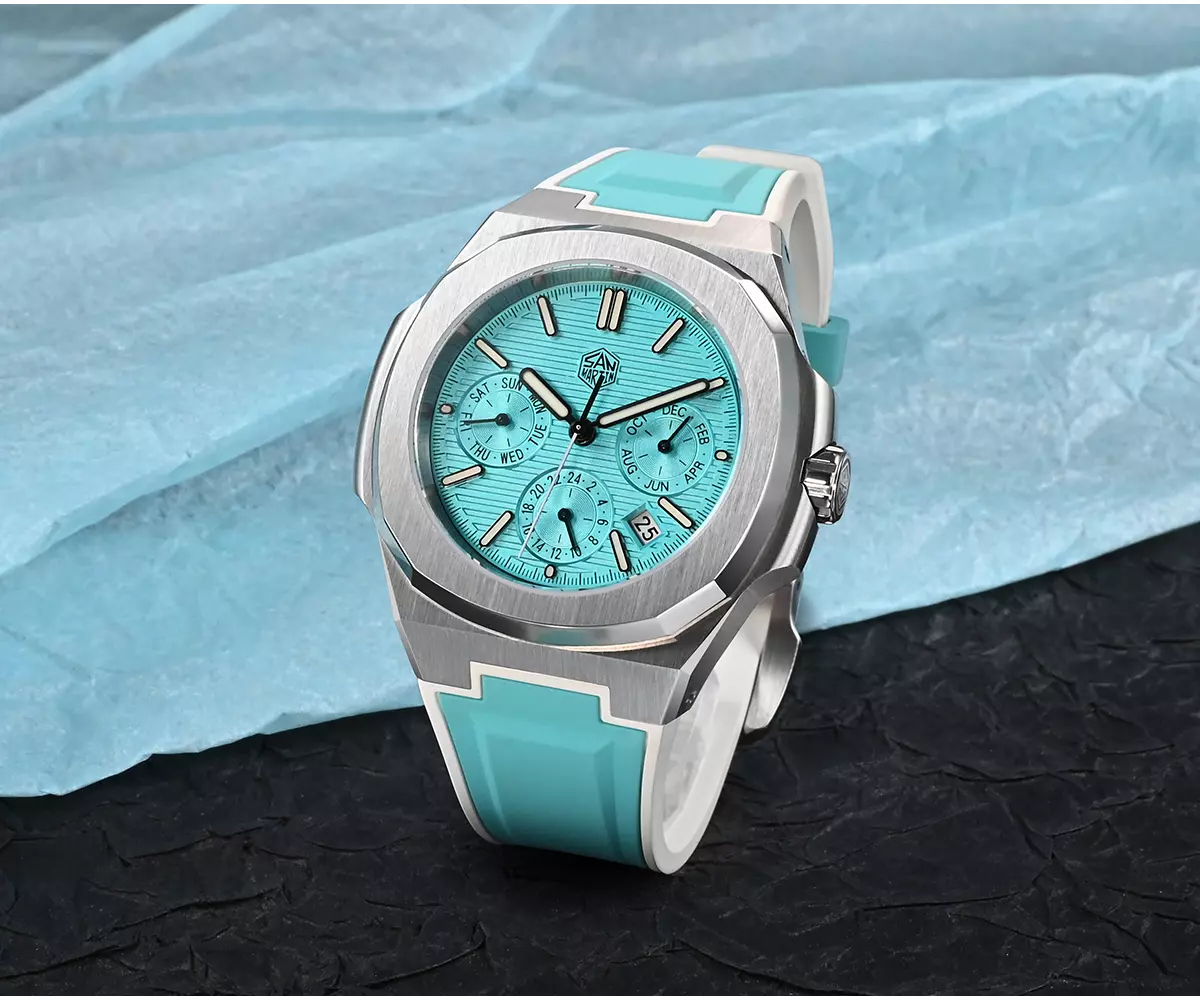 SAN MARTIN WATCHES New 43mm mechanical watch Multi-function 100 meters waterproof Miyota 9120 movement SN075-G-B thumbnail 2