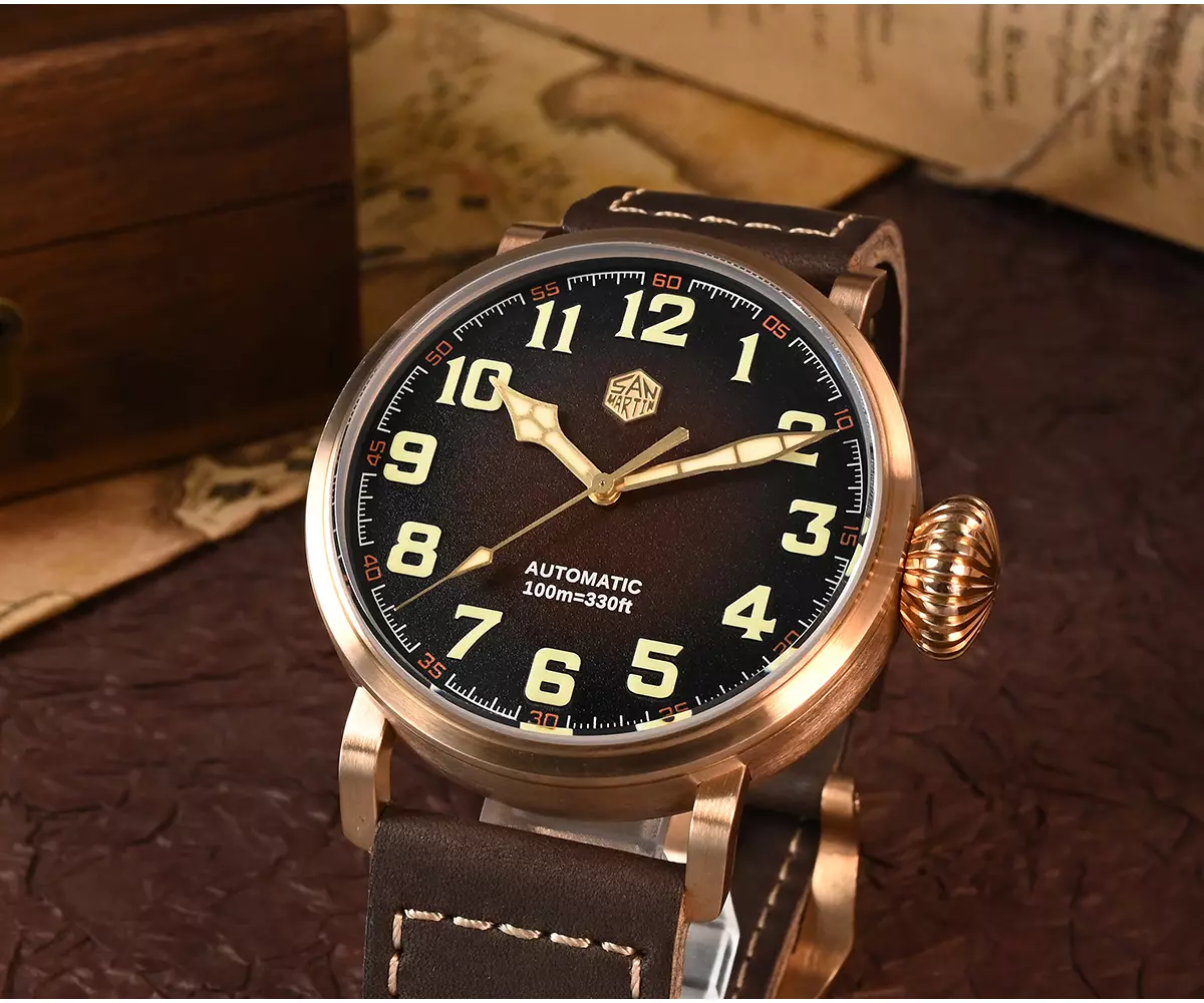 SAN MARTIN 44.5mm Pilot Men Watch Military Style Automatic Mechanical Watch with YN55A/ST3621 Movement SN095-Q-DA thumbnail 2