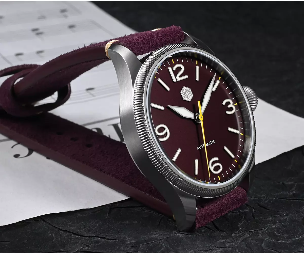 San Martin Watches SN033-G2 38.5mm mechanical military pilot watch with coin edge bezel 100 meters waterproof NH35 movement thumbnail 3
