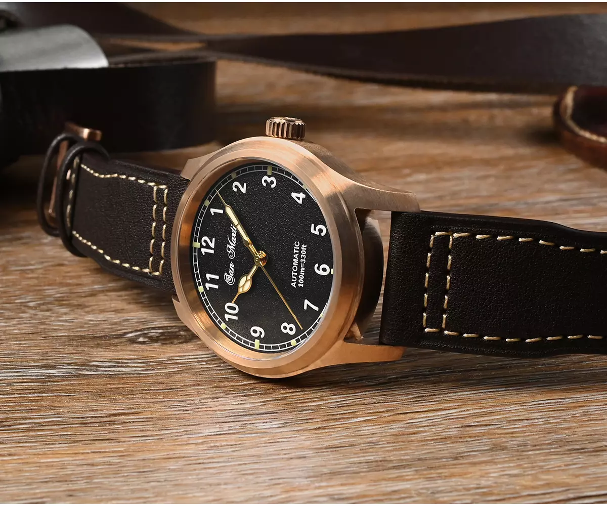 SAN MARTIN WATCHES 37mm bronze mechanical military pilot watch 100 meters waterproof with YN55 movement SN034-Q-D thumbnail 3