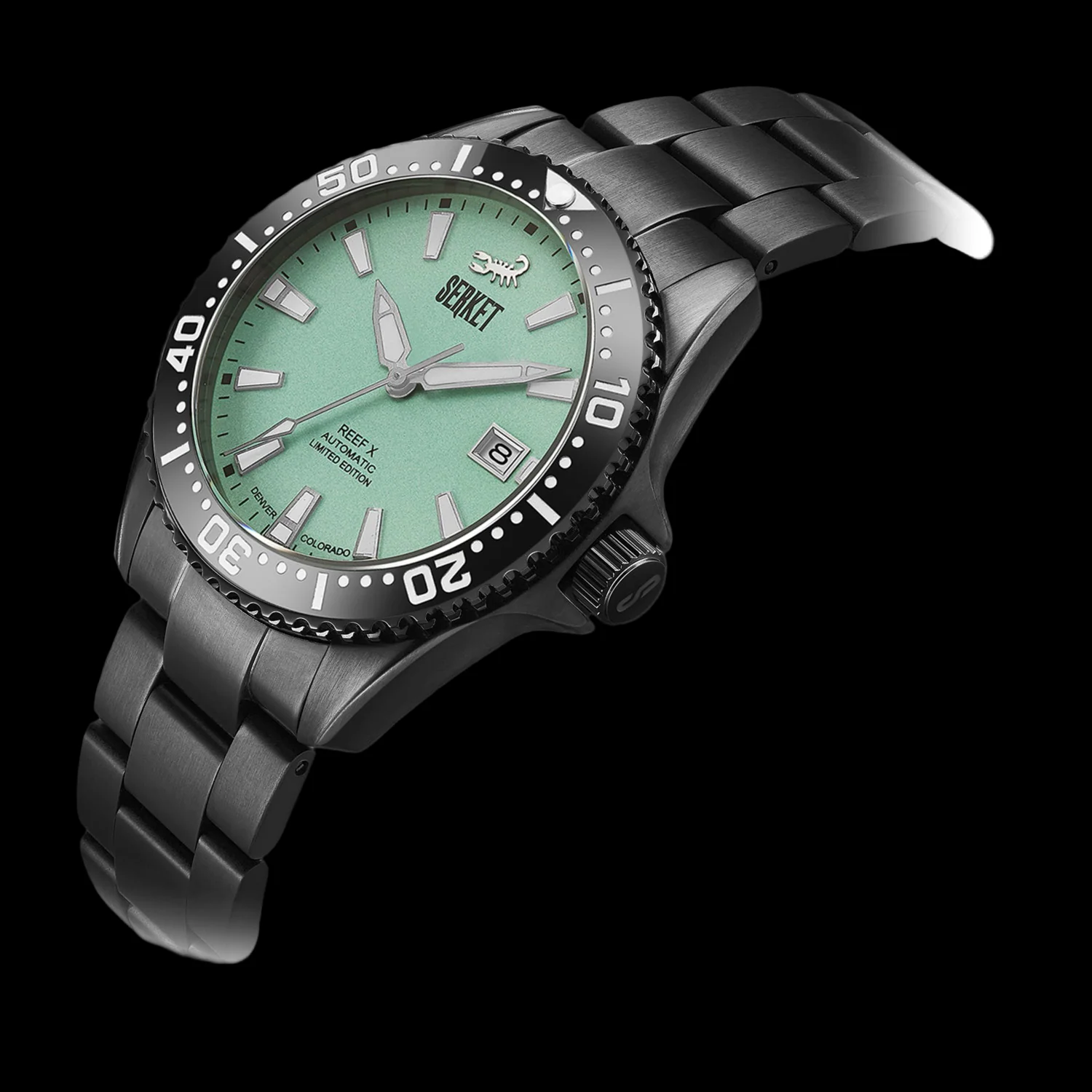 REEF X AUTOMATIC DIVER Mint Green Black DLC Limited Edition 43MM thumbnail 2