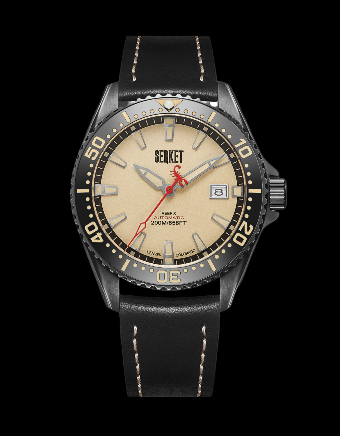 REEF X AUTOMATIC DIVER VINTAGE BEIGE BLACK DLC STEEL 43MM thumbnail 2