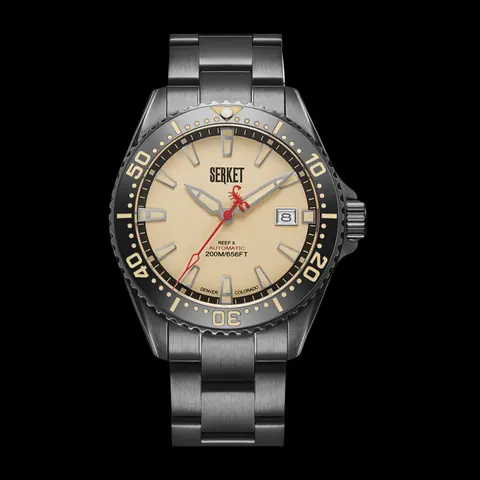 REEF X AUTOMATIC DIVER VINTAGE BEIGE BLACK DLC STEEL 43MM