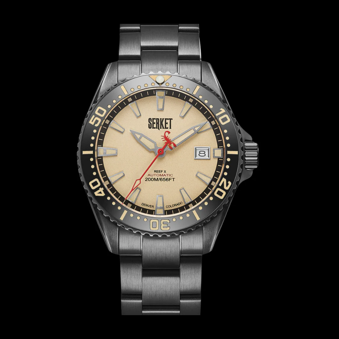 REEF X AUTOMATIC DIVER VINTAGE BEIGE BLACK DLC STEEL 43MM